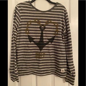 Obey Blue Striped Anchor Pullover Sweatshirt